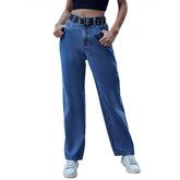 Jean droit taille haute avec fermeture éclair
